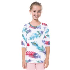 Watercolor Feather Background Kids  Quarter Sleeve Raglan Tee