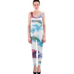 Watercolor Feather Background Onepiece Catsuit by LimeGreenFlamingo