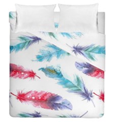 Watercolor Feather Background Duvet Cover Double Side (queen Size) by LimeGreenFlamingo