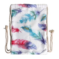 Watercolor Feather Background Drawstring Bag (large) by LimeGreenFlamingo