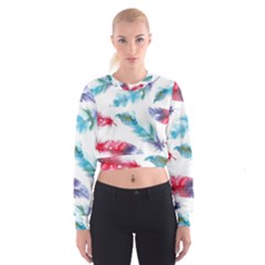 Watercolor Feather Background Cropped Sweatshirt by LimeGreenFlamingo