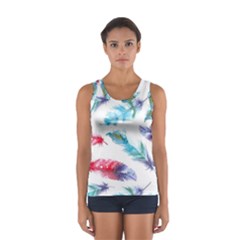 Watercolor Feather Background Women s Sport Tank Top  by LimeGreenFlamingo