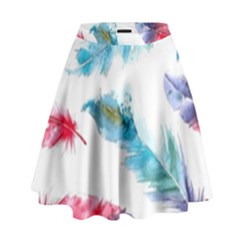 Watercolor Feather Background High Waist Skirt by LimeGreenFlamingo