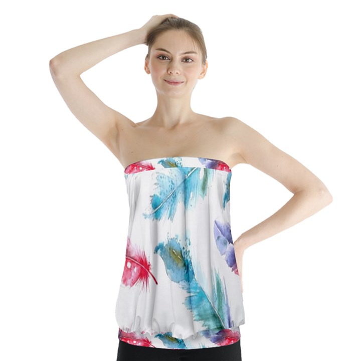 Watercolor Feather Background Strapless Top