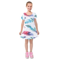 Watercolor Feather Background Kids  Short Sleeve Velvet Dress by LimeGreenFlamingo