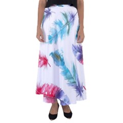 Watercolor Feather Background Flared Maxi Skirt by LimeGreenFlamingo