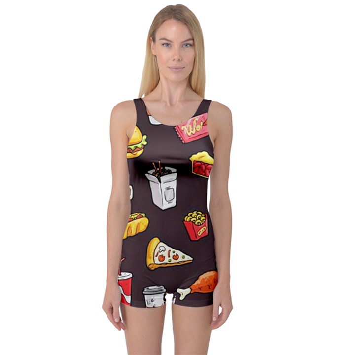 Fast Food Design One Piece Boyleg Swimsuit