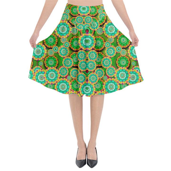 Flowers In Mind In Happy Soft Summer Time Flared Midi Skirt