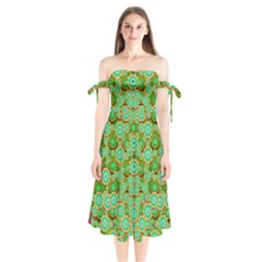 Flowers In Mind In Happy Soft Summer Time Shoulder Tie Bardot Midi Dress by pepitasart