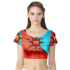 Comic Book Vs With Colorful Comic Speech Bubbles  Short Sleeve Crop Top (tight Fit) by LimeGreenFlamingo