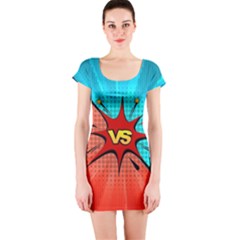 Comic Book Vs With Colorful Comic Speech Bubbles  Short Sleeve Bodycon Dress by LimeGreenFlamingo