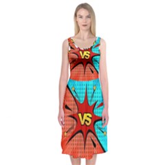 Comic Book Vs With Colorful Comic Speech Bubbles  Midi Sleeveless Dress by LimeGreenFlamingo