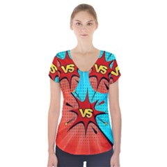 Comic Book Vs With Colorful Comic Speech Bubbles  Short Sleeve Front Detail Top by LimeGreenFlamingo