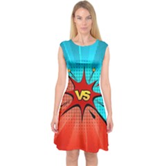 Comic Book Vs With Colorful Comic Speech Bubbles  Capsleeve Midi Dress by LimeGreenFlamingo