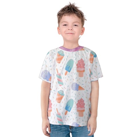 Hand Drawn Ice Creams Pattern In Pastel Colorswith Pink Watercolor Texture  Kids  Cotton Tee by ThreadsBySkyBox