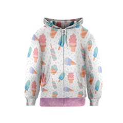 Hand Drawn Ice Creams Pattern In Pastel Colorswith Pink Watercolor Texture  Kids  Zipper Hoodie by LimeGreenFlamingo