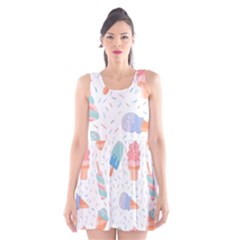 Hand Drawn Ice Creams Pattern In Pastel Colorswith Pink Watercolor Texture  Scoop Neck Skater Dress by LimeGreenFlamingo