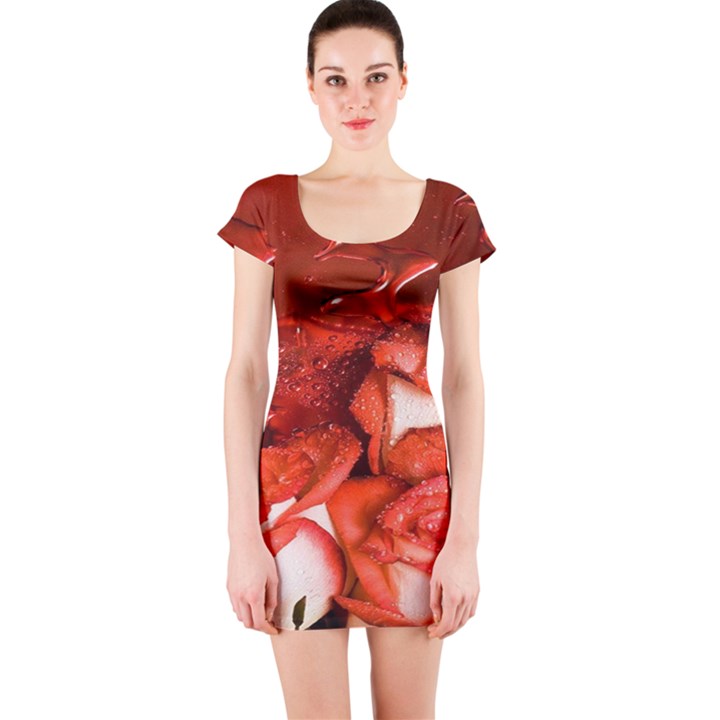 Nice Rose With Water Short Sleeve Bodycon Dress