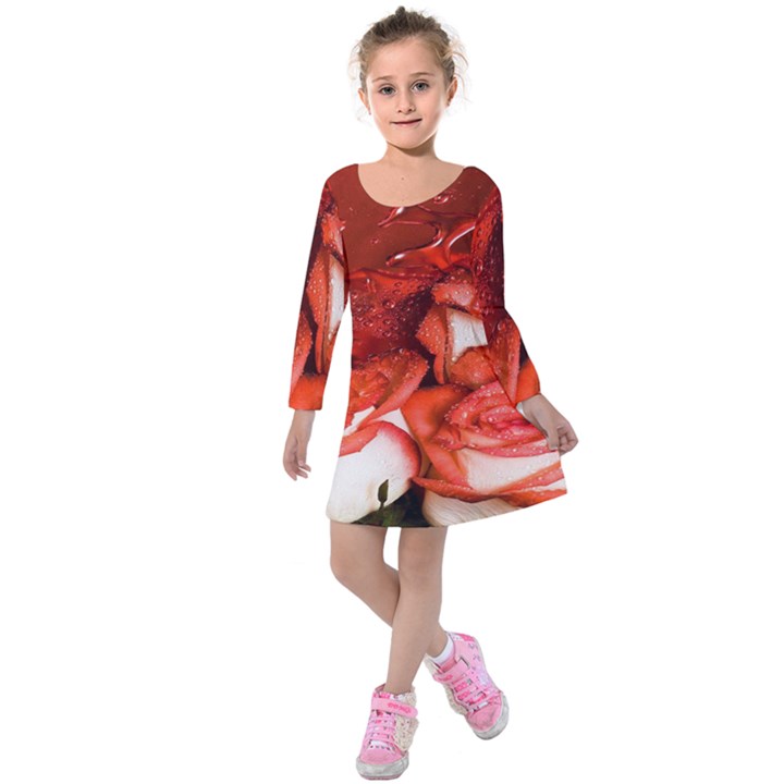 Nice Rose With Water Kids  Long Sleeve Velvet Dress