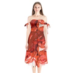 Nice Rose With Water Shoulder Tie Bardot Midi Dress by BangZart