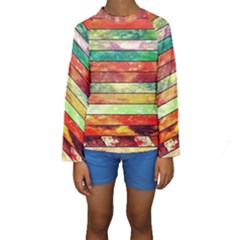 Stripes Color Oil Kids  Long Sleeve Swimwear by BangZart