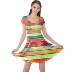 Stripes Color Oil Cap Sleeve Dresses by BangZart