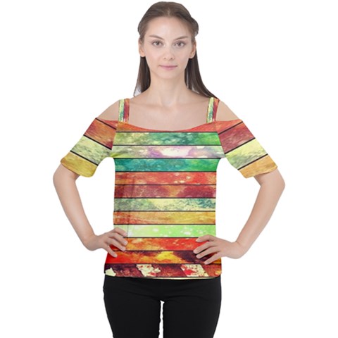 Stripes Color Oil Women s Cutout Shoulder Tee by BangZart