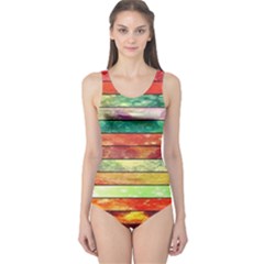 Stripes Color Oil One Piece Swimsuit by BangZart