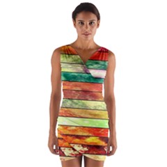 Stripes Color Oil Wrap Front Bodycon Dress by BangZart