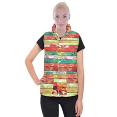 Stripes Color Oil Women s Button Up Puffer Vest by BangZart