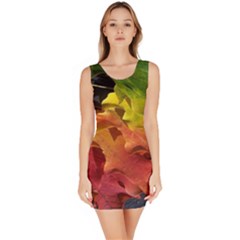 Green Yellow Red Maple Leaf Sleeveless Bodycon Dress by BangZart