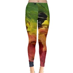 Green Yellow Red Maple Leaf Leggings  by BangZart