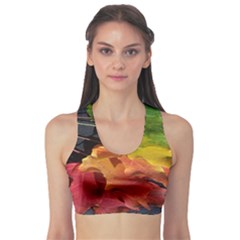 Green Yellow Red Maple Leaf Sports Bra by BangZart