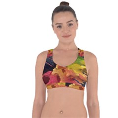 Green Yellow Red Maple Leaf Cross String Back Sports Bra by BangZart