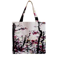 Pink Flower Ink Painting Art Zipper Grocery Tote Bag by BangZart