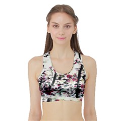 Pink Flower Ink Painting Art Sports Bra With Border by BangZart