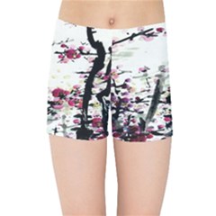 Pink Flower Ink Painting Art Kids Sports Shorts