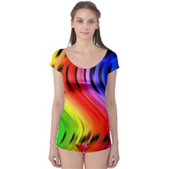 Colorful Vertical Lines Boyleg Leotard  by BangZart