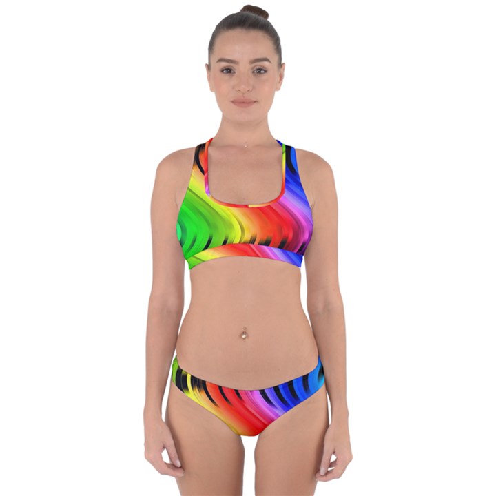 Colorful Vertical Lines Cross Back Hipster Bikini Set