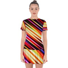 Funky Color Lines Drop Hem Mini Chiffon Dress