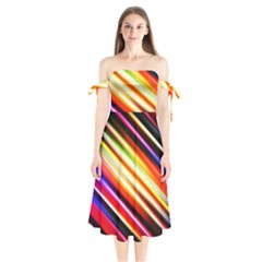 Funky Color Lines Shoulder Tie Bardot Midi Dress