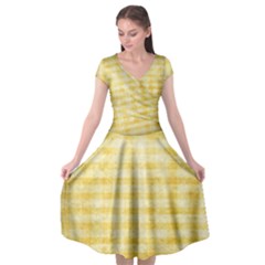 Spring Yellow Gingham Cap Sleeve Wrap Front Dress