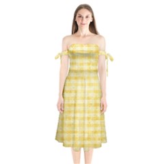 Spring Yellow Gingham Shoulder Tie Bardot Midi Dress