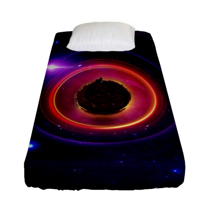 The Little Astronaut on a Tiny Fractal Planet Fitted Sheet (Single Size)