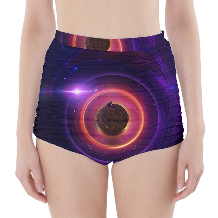 The Little Astronaut on a Tiny Fractal Planet High-Waisted Bikini Bottoms