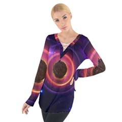 The Little Astronaut On A Tiny Fractal Planet Women s Tie Up Tee by jayaprime