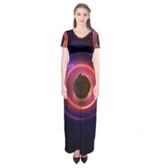 The Little Astronaut On A Tiny Fractal Planet Short Sleeve Maxi Dress by jayaprime