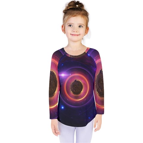 The Little Astronaut On A Tiny Fractal Planet Kids  Long Sleeve Tee by jayaprime