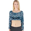 Boho Blue Fancy Tile Pattern Long Sleeve Crop Top View1