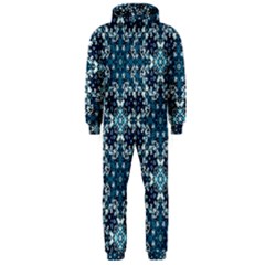 Boho Blue Fancy Tile Pattern Hooded Jumpsuit (men)  by KirstenStar